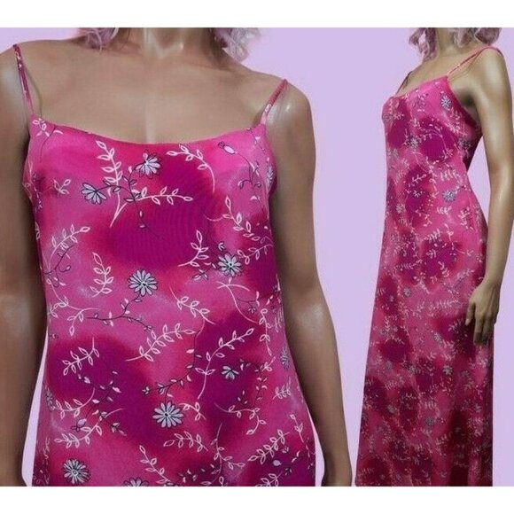 Vintage 90s Pink Floral Maxi Dress Size M US 8 Sleeveless Spaghetti Strap - Picture 1 of 7